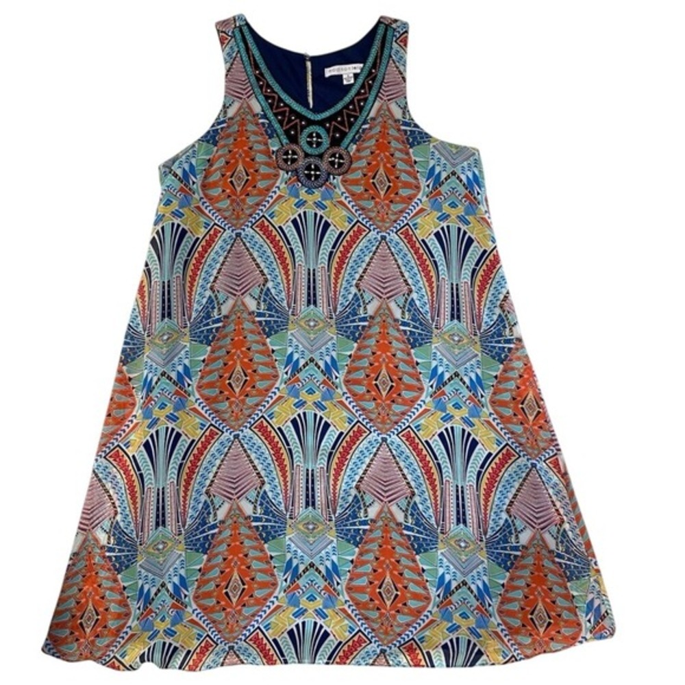 Madison Leigh 16‎ Shift Dress Women Boho Aztec Festival Geometric Embellished